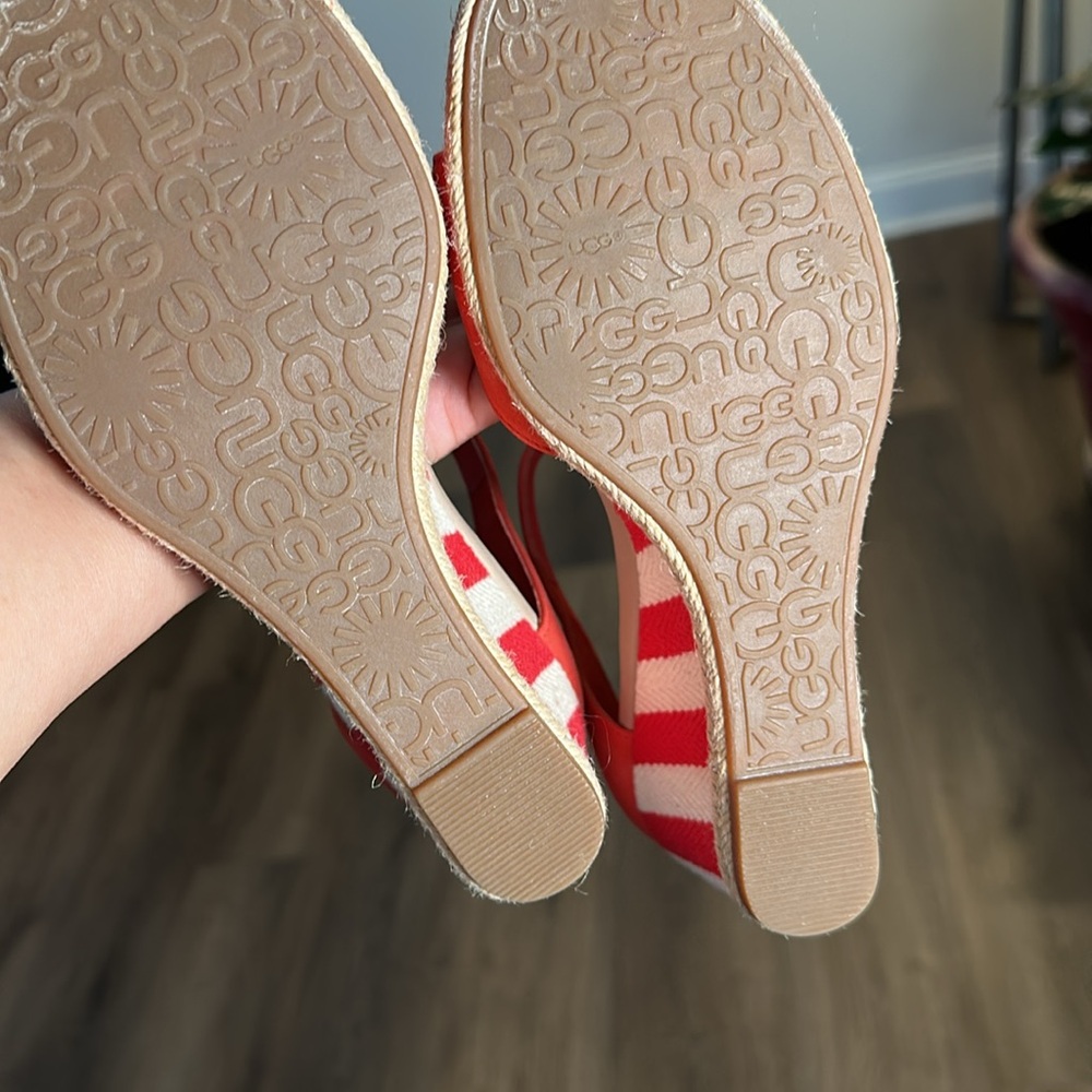 UGG Red Wedge Sandals with Open-Toe Design and Adjustable Ankle Strap - Picture 7 of 10
